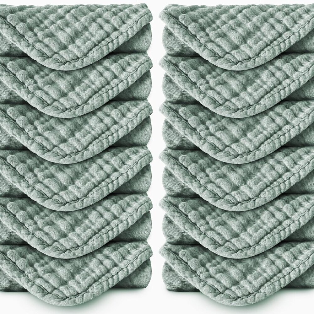 Soft Cotton Muslin Burp Cloths 12-Pack Green Baby